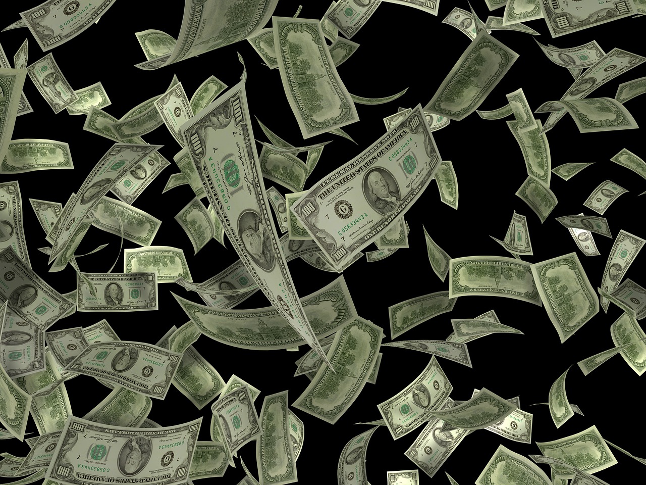 Money falling down.
