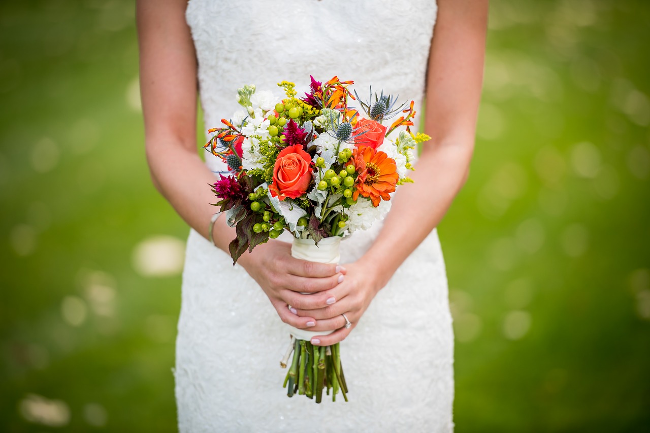 Bride holding a bouquet.