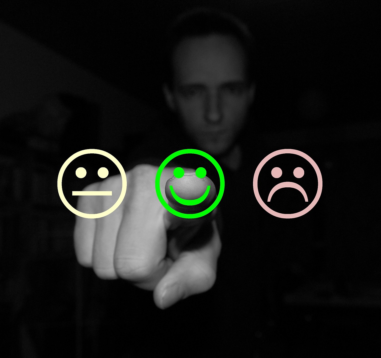 Three "smiley" faces that represent satisfaction or dissatisfaction.