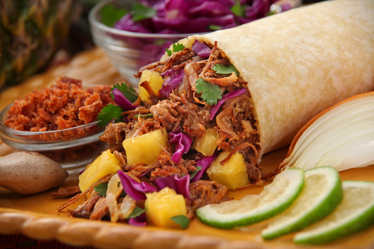A picture of a loaded taco.