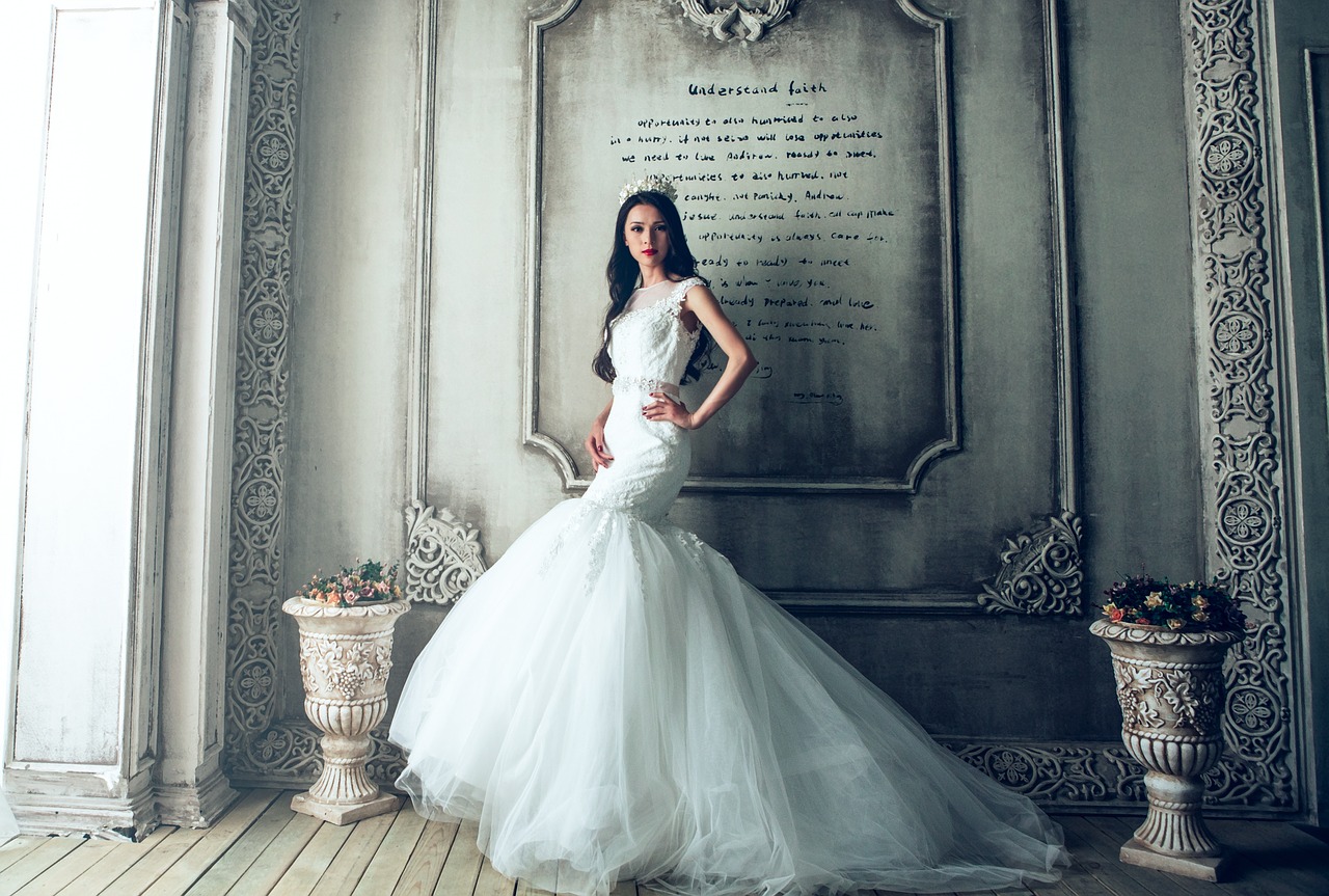 Bride in a fancy wedding gown.