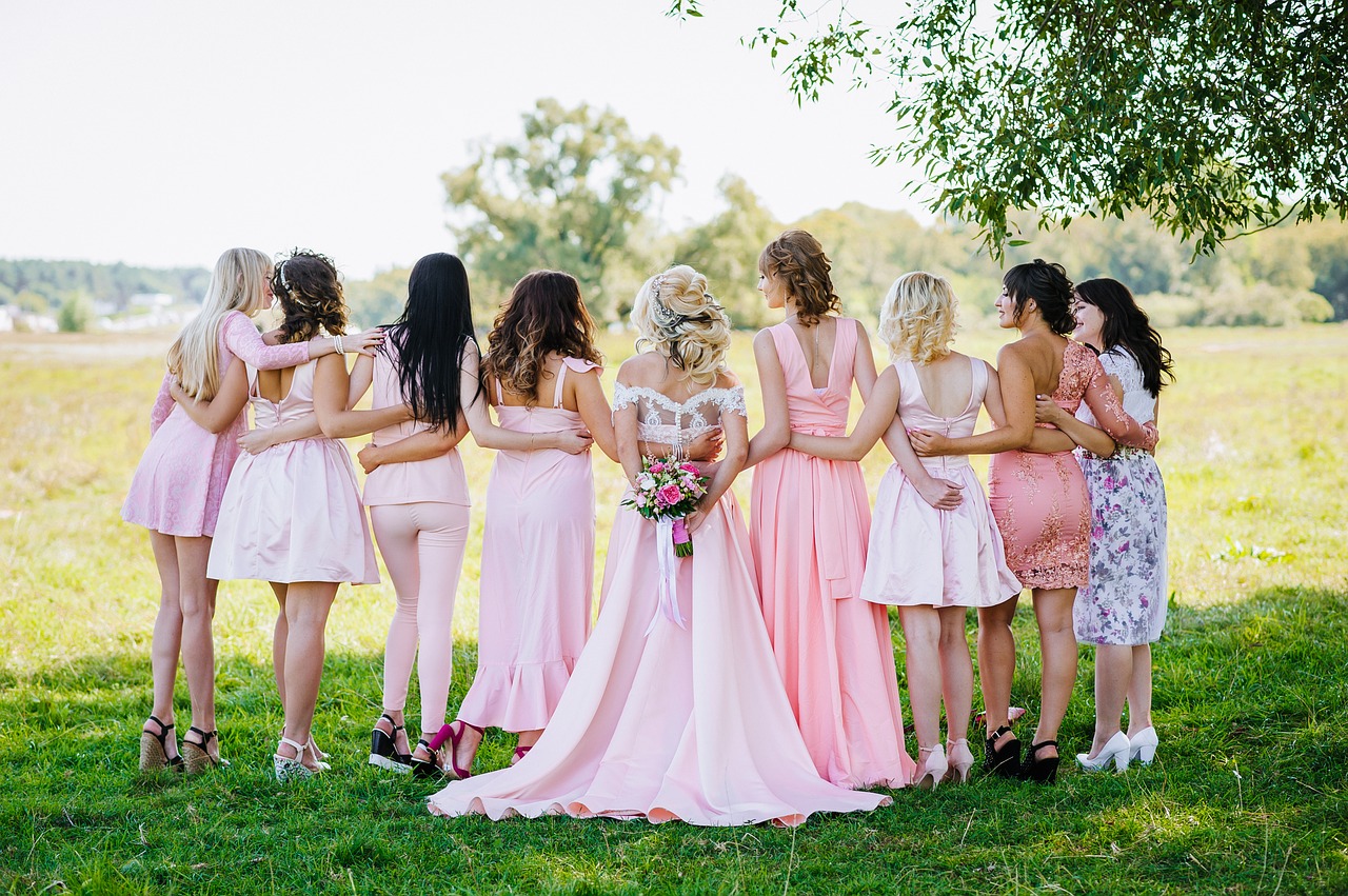 A bride and her bridesmaids.