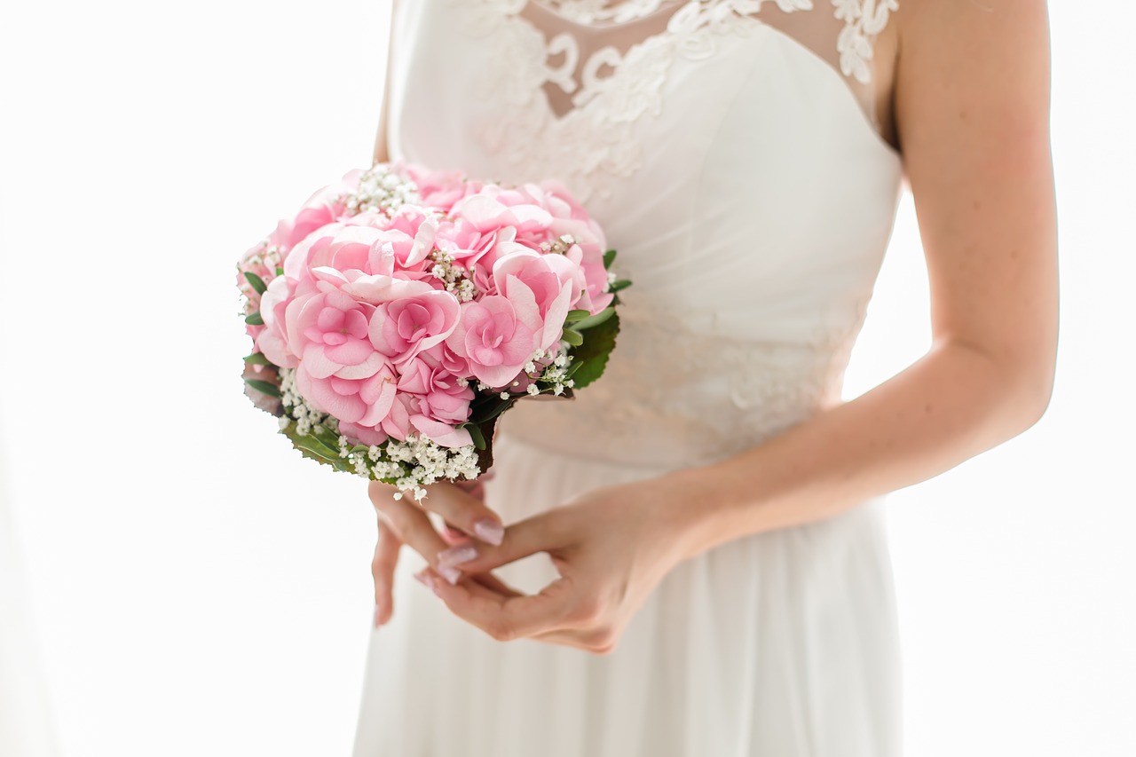 Bride holding a bouquet.