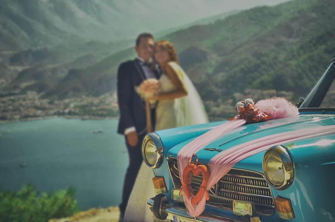 Retro bride and groom.