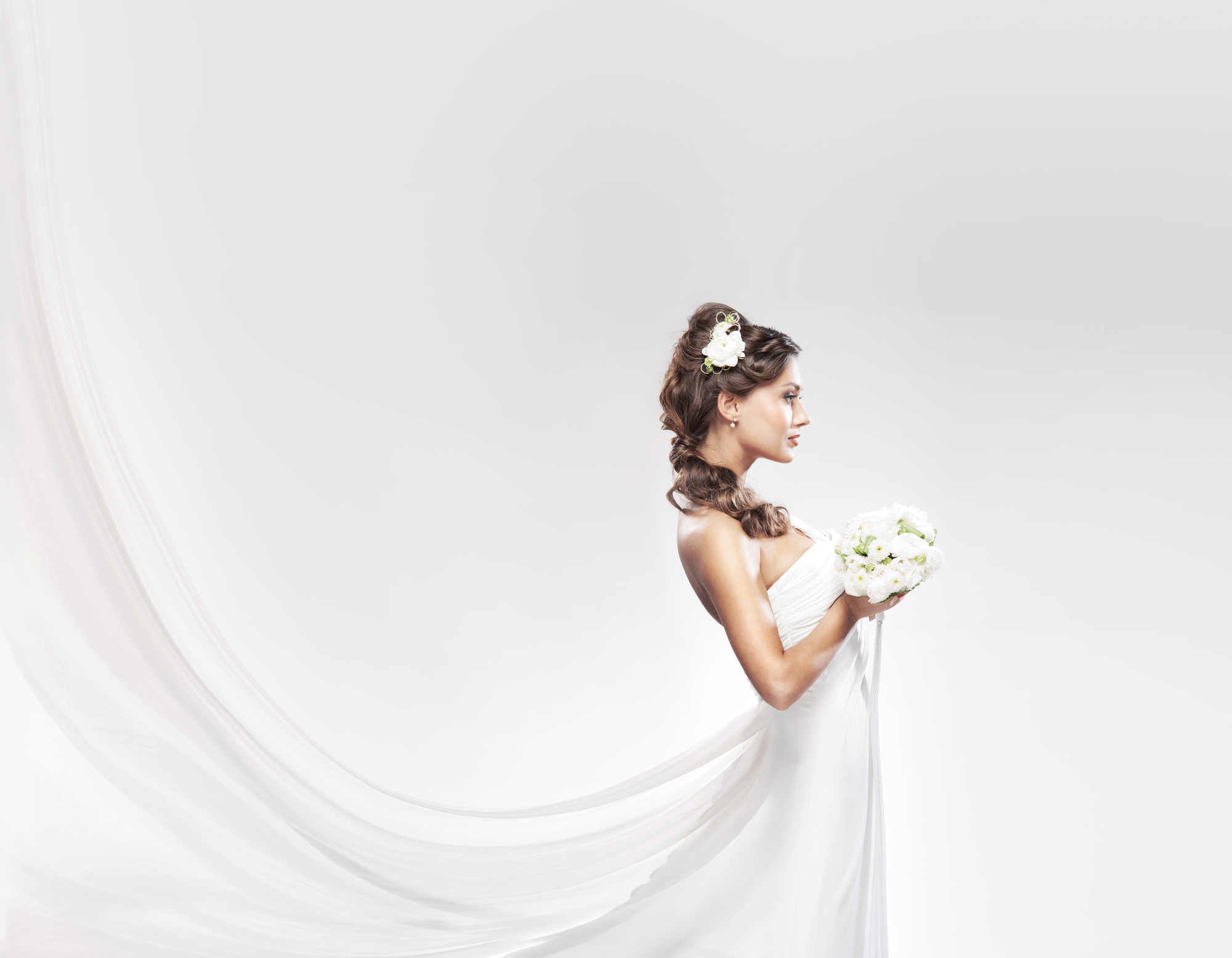 Bride with bouquet.