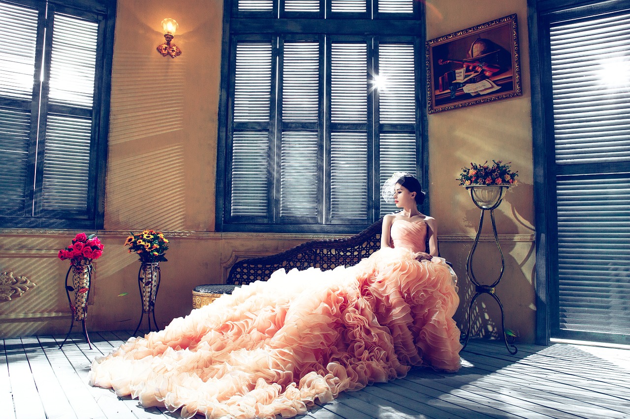 Wedding dress with ruffles.